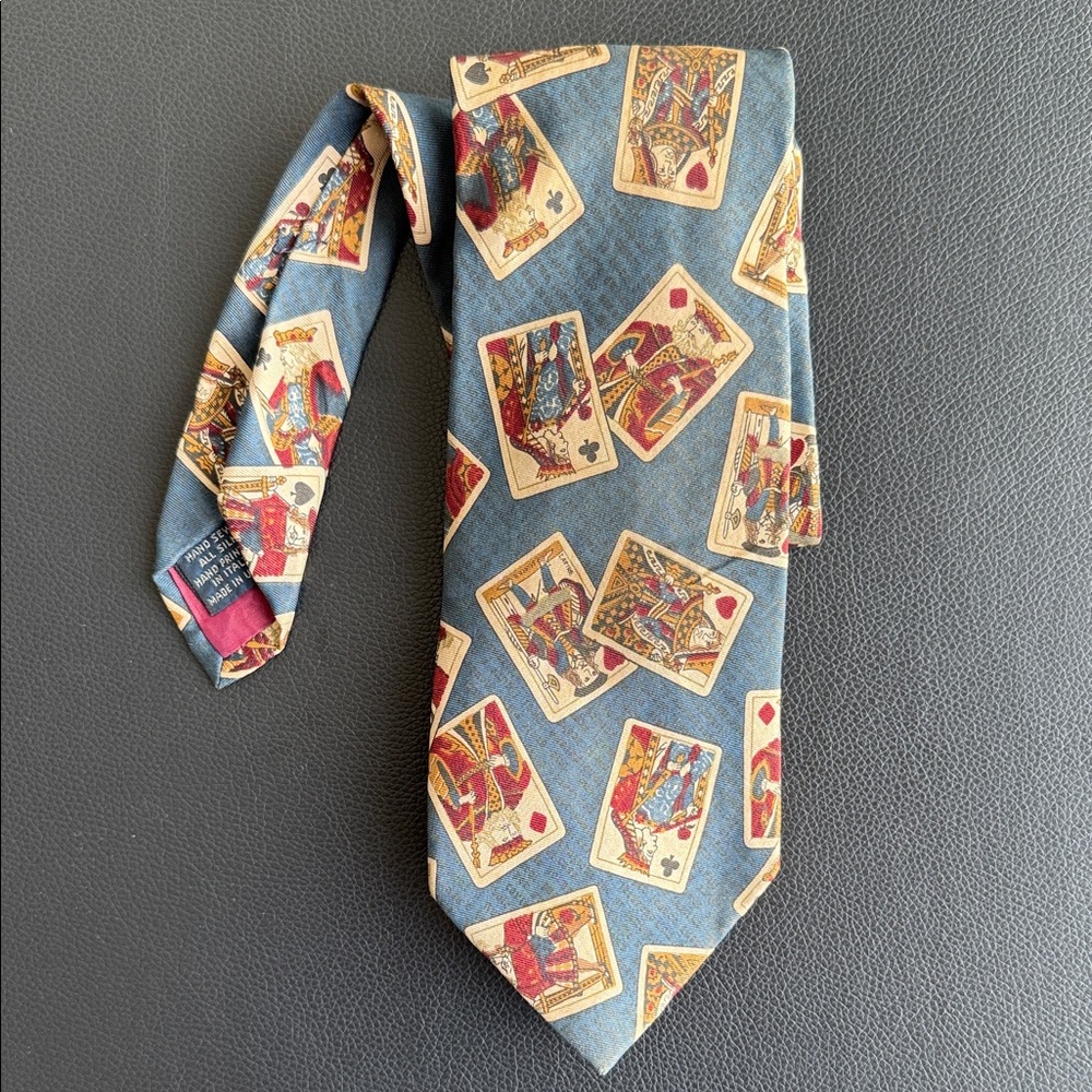 Banana Republic Playing Card Patterned Silk Tie - Blue and Multicolor